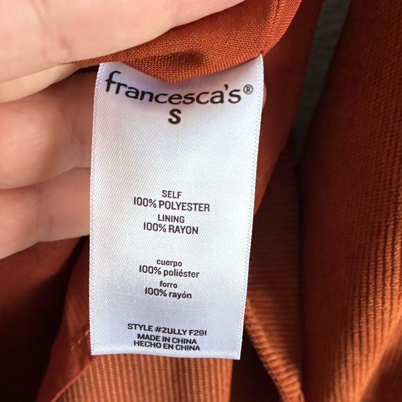 Francesca’s Paulette Corduroy Long Sleeve Rust Orange Mini Dress S - Picture 13 of 16